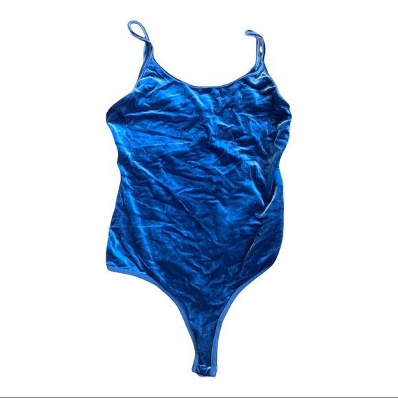 Bebe Stretch velour bodysuit spaghetti straps one piece top teal medium velvet